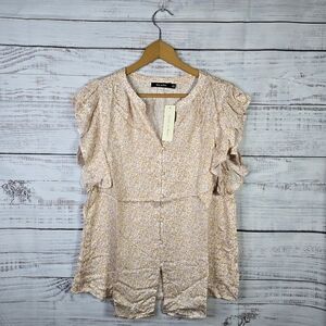 NWT Doe & Rae button-up ruffle Shortsleeve Blouse Cream Color Womens S, M, L